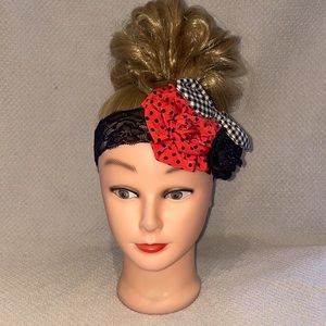 Coral,Black and White hair bow